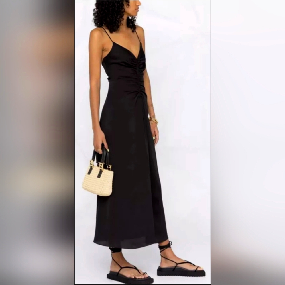 Sandra Paris Rhinestone Embellished Ruched Midi Dress Black Size 34 /US 2
